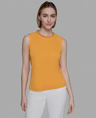 Karl Lagerfeld Paris Women's Bead-Trim Sleeveless Top