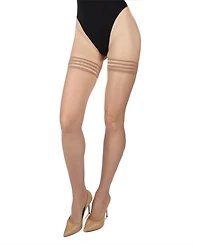 MeMoi Women's Simply Bare Ultra-Sheer Stripe-Top Thigh-High Stockings Mm-108