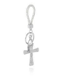 Jessica Simpson Rhinestone Cross Keychain – Elegant Silver-Tone Charm
