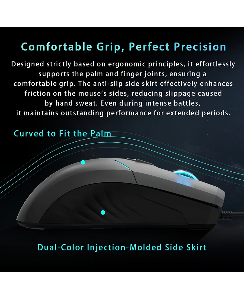 Thunderobot MG701 Wired Gaming Mouse, Ultimate Gaming-Grade Chip, 4200 Dpi Optical Sensor, High Rolling Rate, Ergonomic Design with Anti-Slip Side Gri