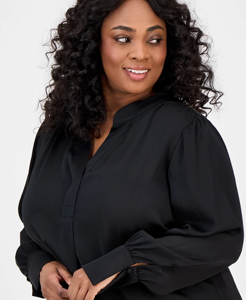 Anne Klein Plus Long-Sleeve V-Neck Blouse