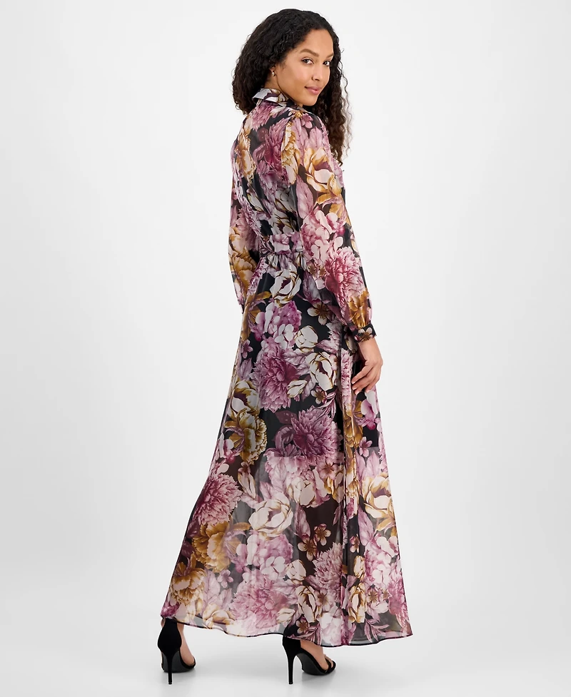 julia jordan Women's Printed Button-Front Organza Maxi Dress
