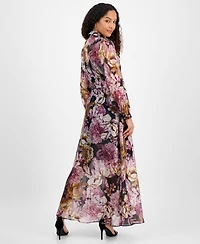 julia jordan Women's Printed Button-Front Organza Maxi Dress