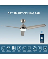 All Seasons 52" Ceiling Fan with Light, Quiet, Alexa/Google, 3 Color Led Lights, Reversible