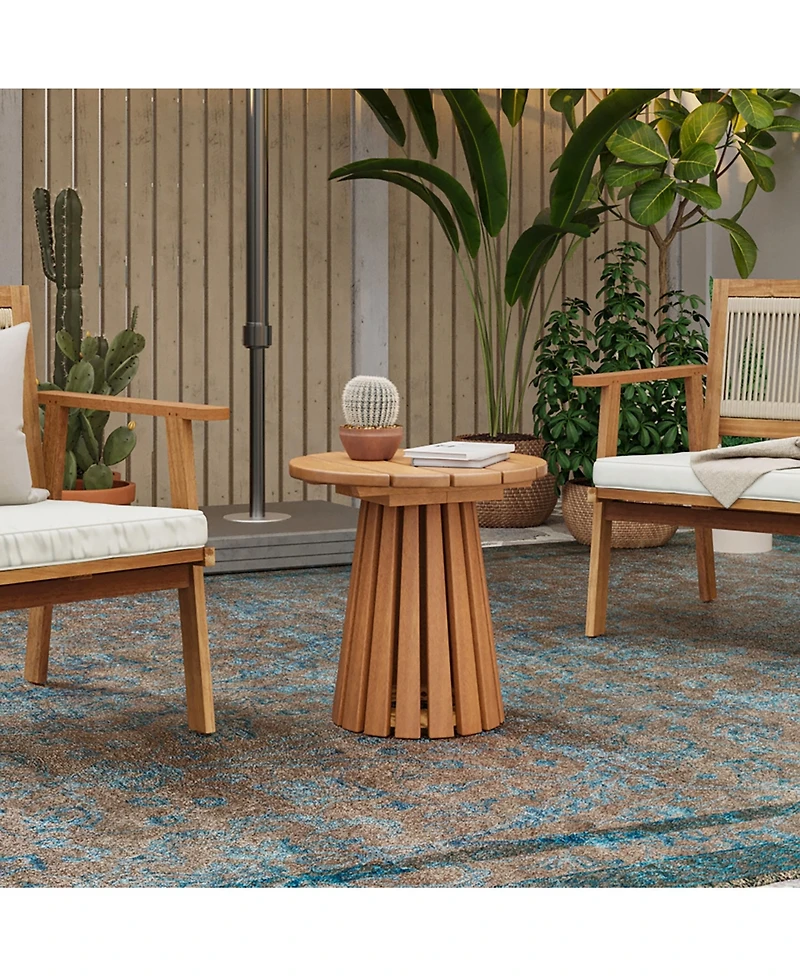 LuxenHome Outdoor Side Table, 17'' Natural Solid Wood Round Accent End Table, Modern Coffee Porch Tables for Indoor Outdoor, Plant Stand for Patio Gar