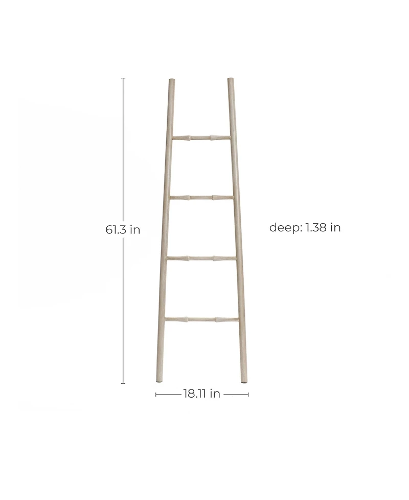 LuxenHome Rustic Birch Wood 4-Rung Blanket Ladder