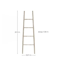LuxenHome Rustic Birch Wood 4-Rung Blanket Ladder