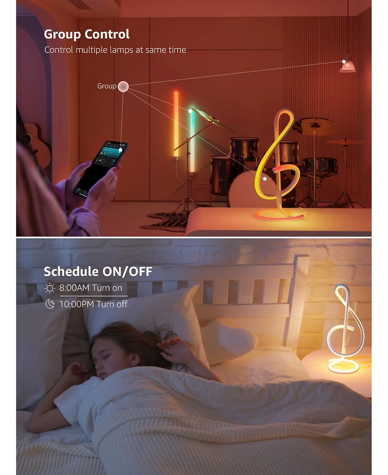 Lepro TB2 Ai Smart Table Lamp, Rgb+Ic Addressable Led Lamp Alexa Google Enable, App Control Color Changing Modern Spiral Lamp No Remote, Music Sync, A