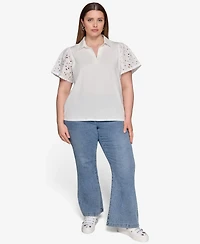 Karl Lagerfeld Paris Plus Mixed-Media Eyelet Top