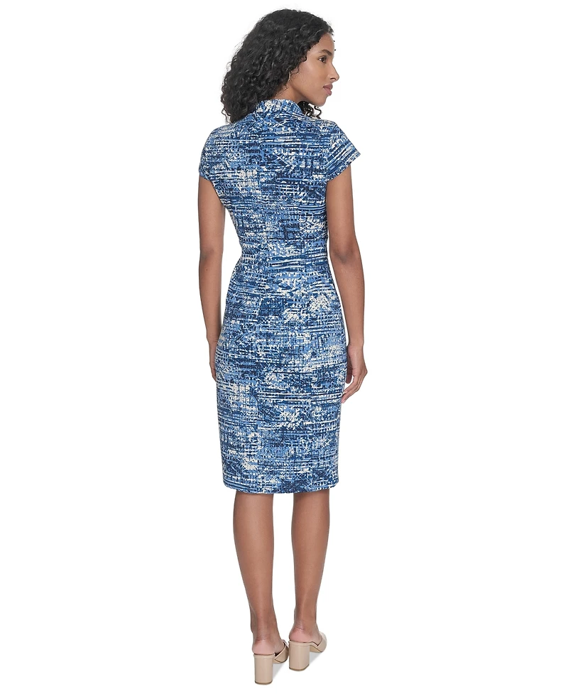 Calvin Klein Petite Printed Short-Sleeve Scuba Sheath Dress