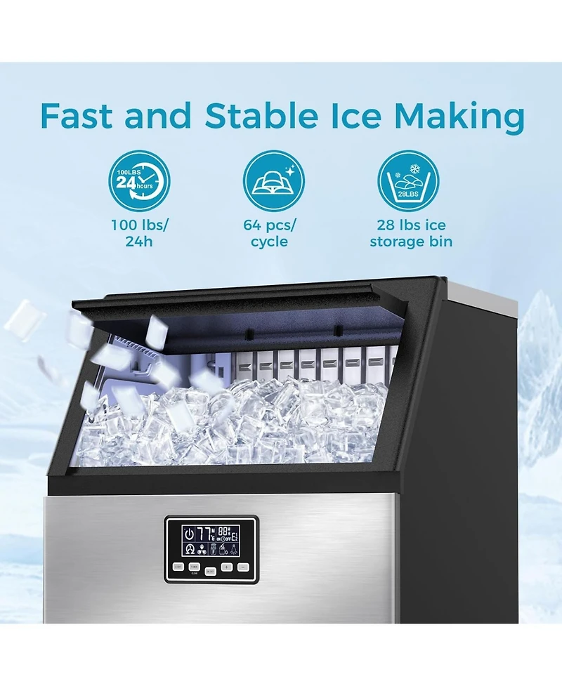 Cowsar 100lbs/Day Commercial Crescent Ice Machine | Dual-Position Undercounter/Freestanding | Adjustable Ice Thickness | Bar & Cafe Use