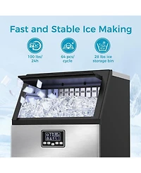 Cowsar 100lbs/Day Commercial Crescent Ice Machine | Dual-Position Undercounter/Freestanding | Adjustable Ice Thickness | Bar & Cafe Use