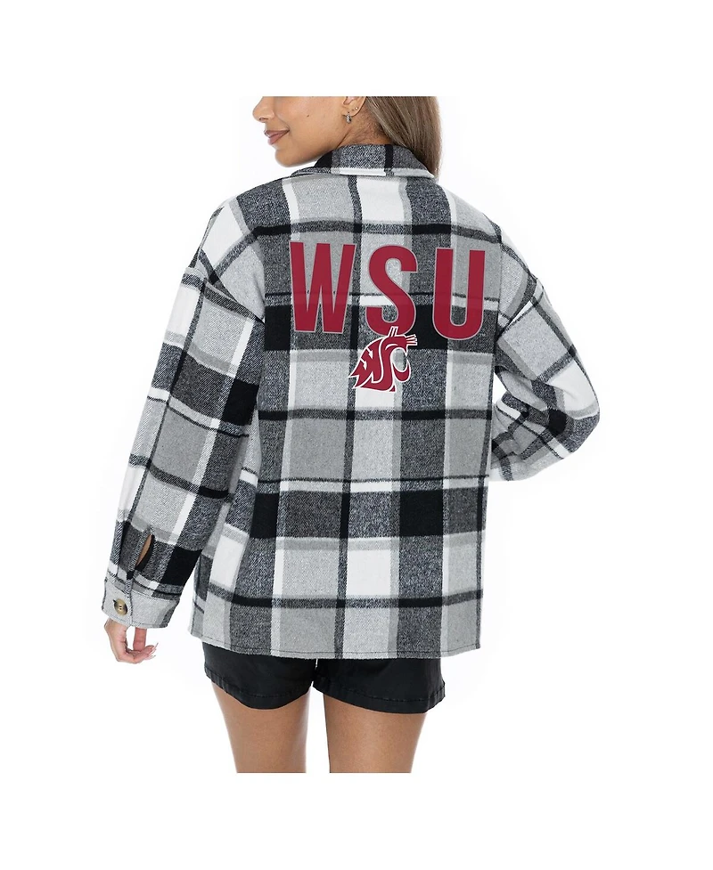 Gameday Couture Women's Grey Washington State Cougars Long Sleeve Brushed Plaid Button-Up Overshirt Jacket