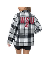 Gameday Couture Women's Grey Washington State Cougars Long Sleeve Brushed Plaid Button-Up Overshirt Jacket