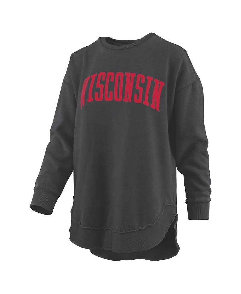 Pressbox Women's Black Wisconsin Badgers Melange Poncho Vintage Fleece Long Sleeve Pullover Sweatshirt