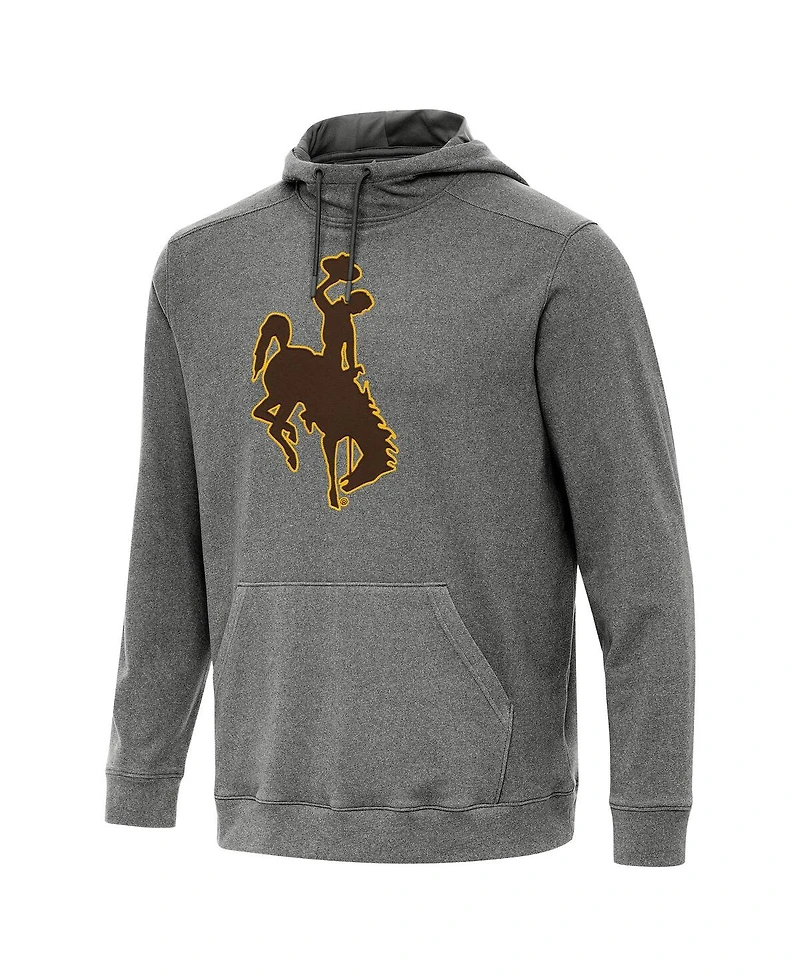 Antigua Men's Heather Charcoal Wyoming Cowboys Cloud Pullover Hoodie