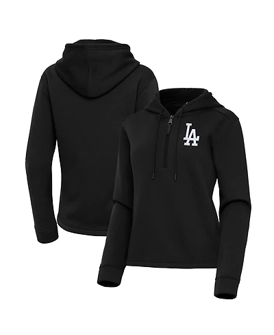 Antigua Women's Black Los Angeles Dodgers Contemporary Quarter-Zip Hoodie