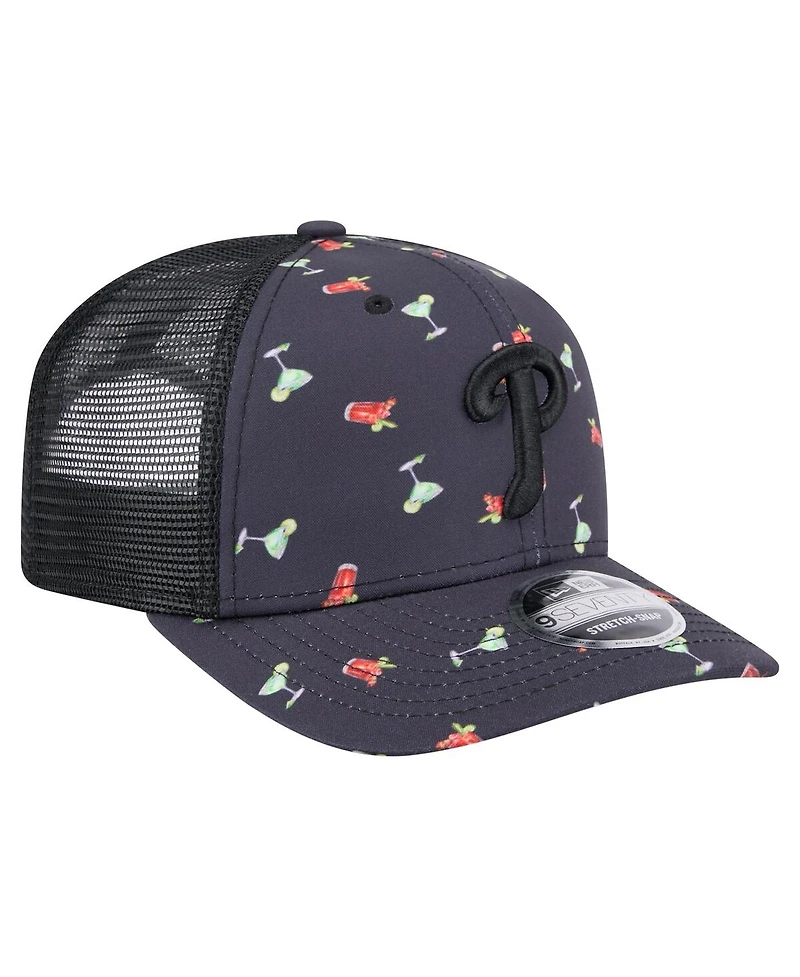 New Era Men's Black Philadelphia Phillies Adventure Drinks Pattern 9SEVENTY Stretch-Snap Hat