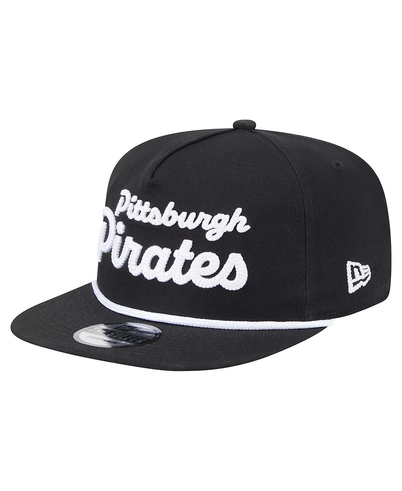 New Era Men's Black Pittsburgh Pirates Team Text Golfer Snapback Hat