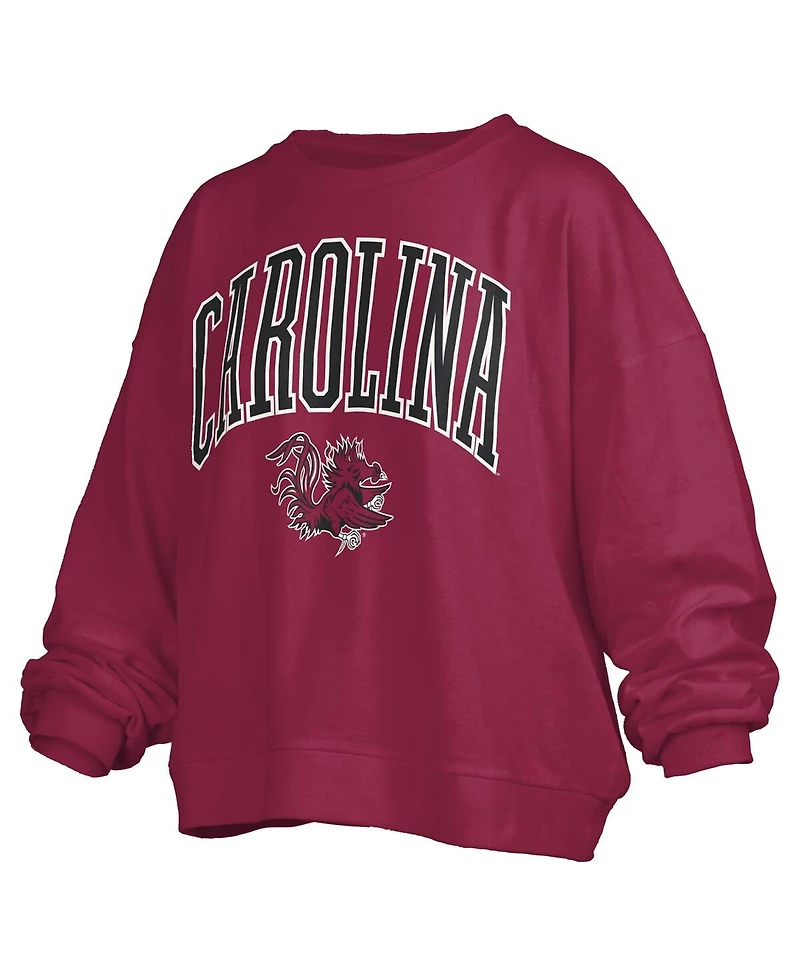 Pressbox Women's Garnet South Carolina Gamecocks Janise Arch Over Logo Waist Length Oversized Pullover Sweatshirt