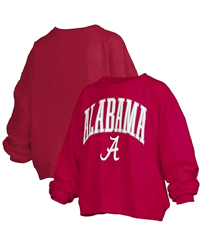 Pressbox Women's Crimson Alabama Crimson Tide Janise Arch Over Logo Waist Length Oversized Pullover Sweatshirt