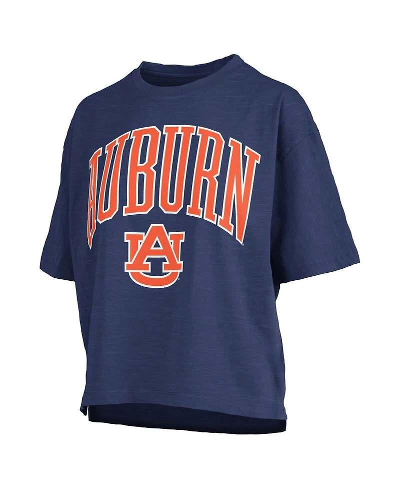 Pressbox Women's Navy Auburn Tigers Nelson Arch Over Logo Waist Length Oversized Slub T-Shirt