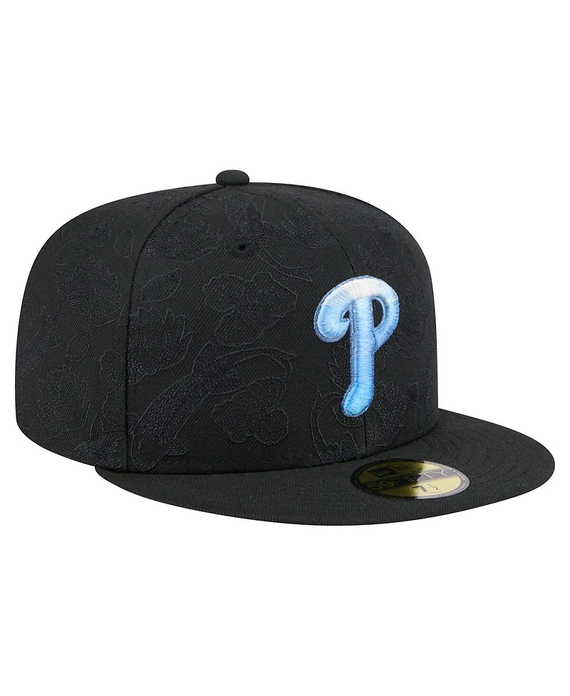 New Era Men's Black Philadelphia Phillies Tonal Koi 59FIFTY Fitted Hat