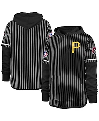 '47 Brand Men's Black Pittsburgh Pirates Pinstripe Double Header Pullover Hoodie