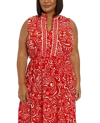 London Times Plus Ruffled-Neck Tiered Maxi Dress