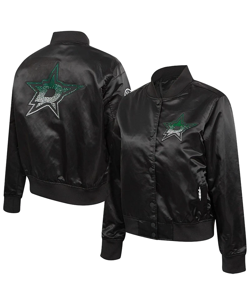 Pro Standard Women's Black Dallas Stars Rhinestone Jewels Satin Full-Snap Jacket