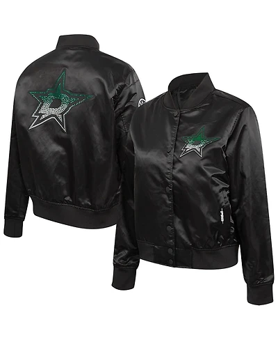 Pro Standard Women's Black Dallas Stars Rhinestone Jewels Satin Full-Snap Jacket