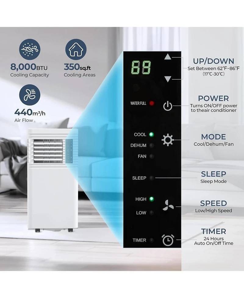 Cowsar 10,000 Btu Air Conditioner cool Up to 350 Sq.Ft, 4 Modes Portable Ac Unit with 24Hrs Timer/Led Display/Remote Control/Installation Kits, Ac Uni