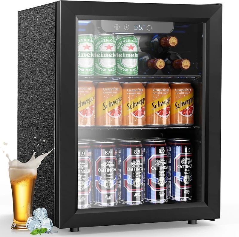 Cowsar 1.7 Cu.ft Beverage Refrigerator Cooler, 68 Can Mini Fridge Glass Door with Adjustable Shelves, Digital Temperature Display, Freestanding Small