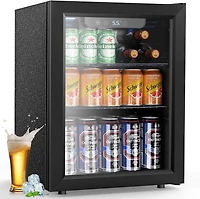 Cowsar 1.7 Cu.ft Beverage Refrigerator Cooler, 68 Can Mini Fridge Glass Door with Adjustable Shelves, Digital Temperature Display, Freestanding Small