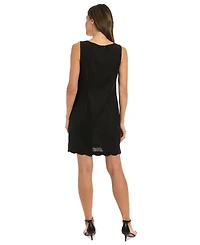 London Times Petite Square-Neck Scallop-Trim Shift Dress