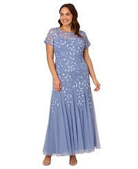 Adrianna Papell Women's Plus Floral-Design Embellished Gown