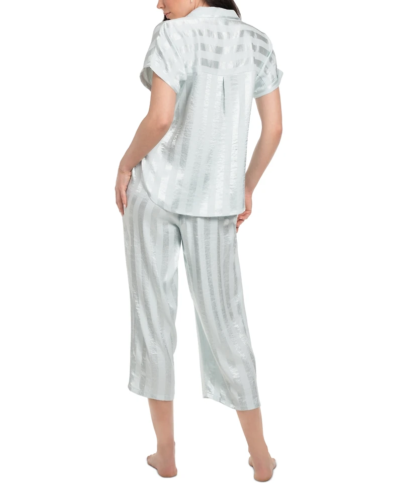 Linea Donatella Women's Athiya Satin Striped Cropped Pajama Set