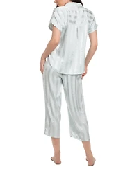 Linea Donatella Women's Athiya Satin Striped Cropped Pajama Set