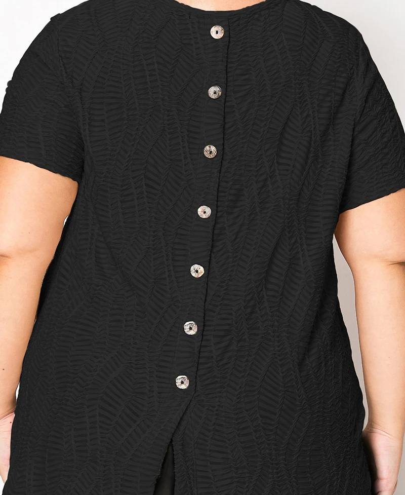 Coin 1804 Plus Spiral Wave Texture Short Sleeve Button Back Top