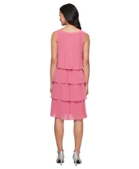 Sl Fashions Women's 2.Piece Chiffon Open-Front Jacket & Beaded-Neck Tiered Dress