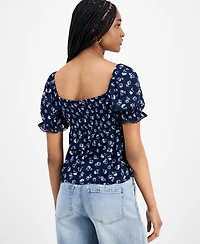 Planet Heart Juniors' Sweetheart-Neck Puff-Sleeve Top