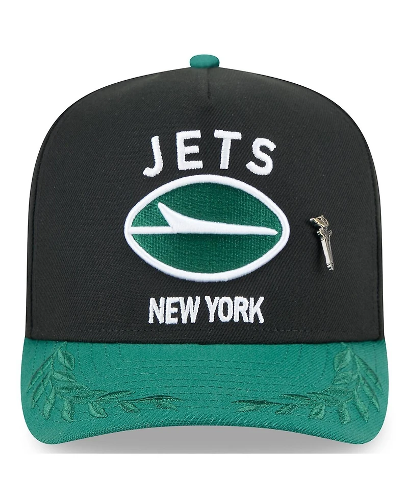 New Era Men's Black/Green York Jets 2025 Nfl Draft On Stage A-Frame 59FIFTY Fitted Hat