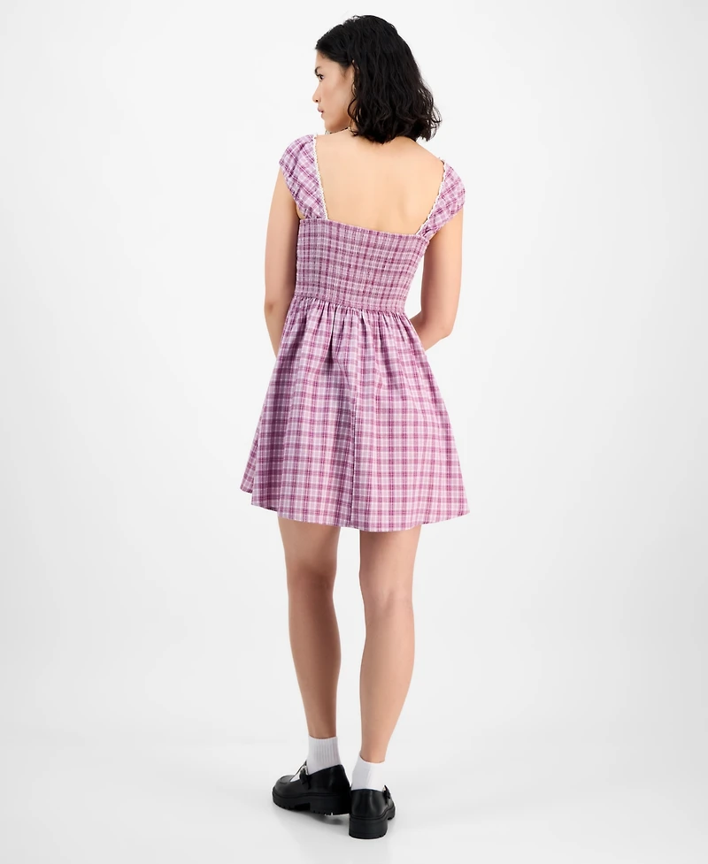 Kingston Grey Juniors' Plaid Cotton Mini Dress