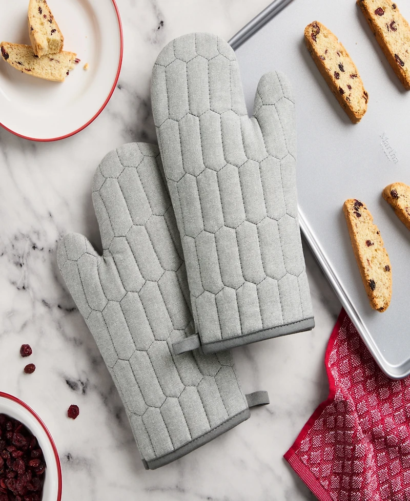 Martha Stewart Honeycomb Quilted Chambray Oven Mitt Set, 7" x 13"