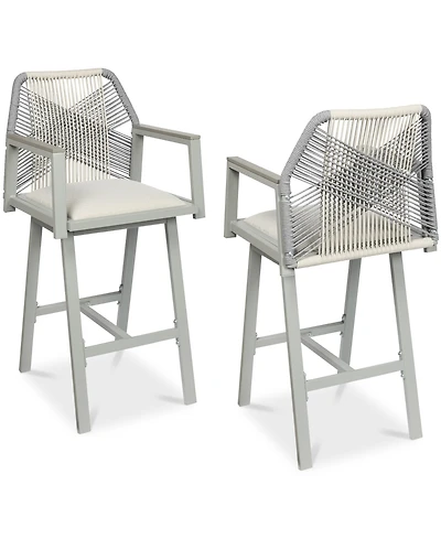 Best Choice Products Set of 2 Indoor/Outdoor Aluminum, Woven Rope Swivel Barstools w/ Armrests