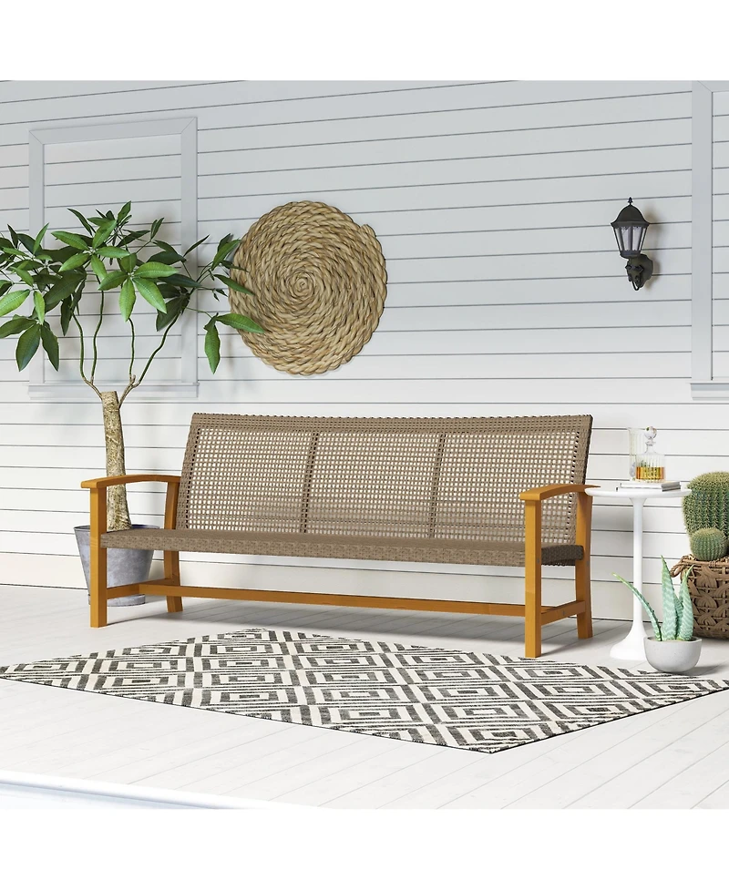Outsunny 3-Seat Wicker Outdoor Couch Patio Sofa with Acacia Wood Armrests