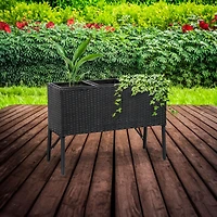 3-Section Wicker Raised Planter Bed for Indoor or Outdoor Use - Black
