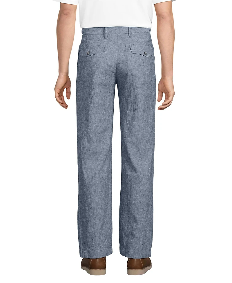 Lands' End Men's Linen Cotton Pleated Relaxed Pants