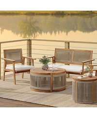 LuxenHome Outdoor Acacia Wood Rope Sides Round Drum Coffee Table