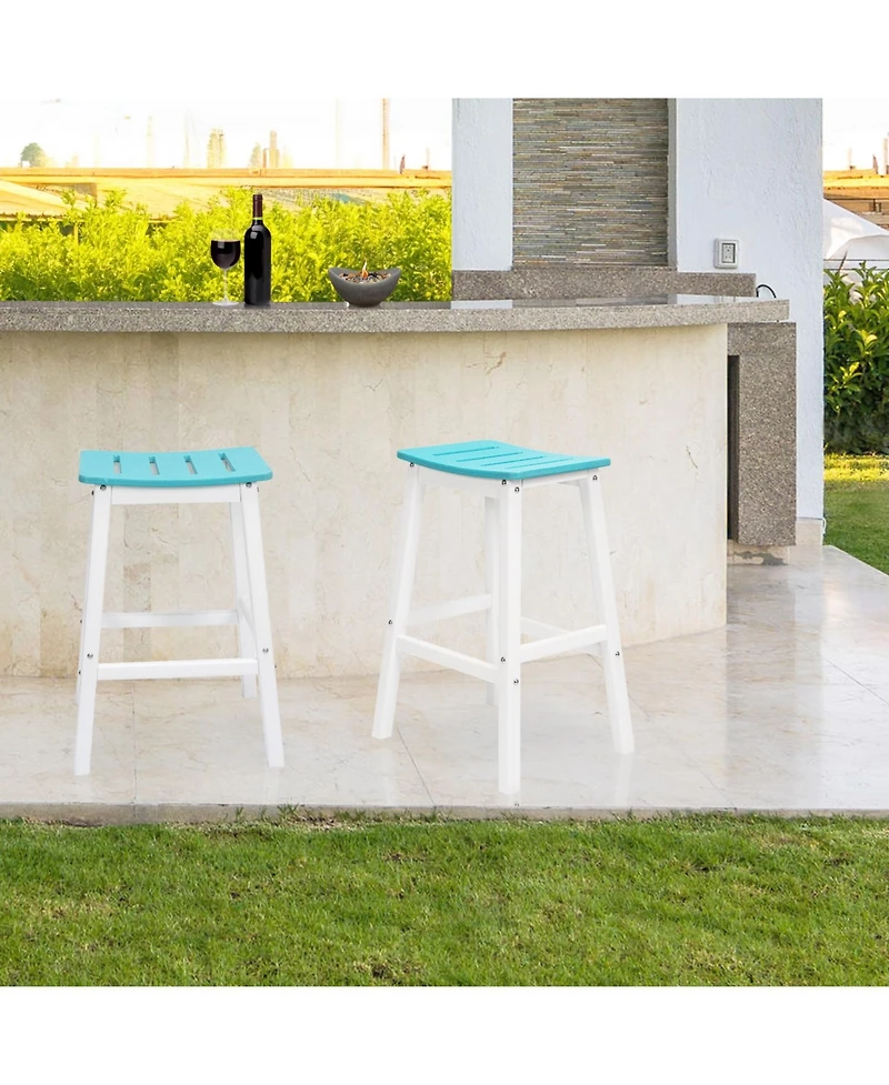 Aoodor Bar Stools Set of 2, 28'' Hdpe Counter Height Stools for Patio, Kitchen Island, Bar & Outdoor Use – Durable Weather-Resistant Saddle Sto
